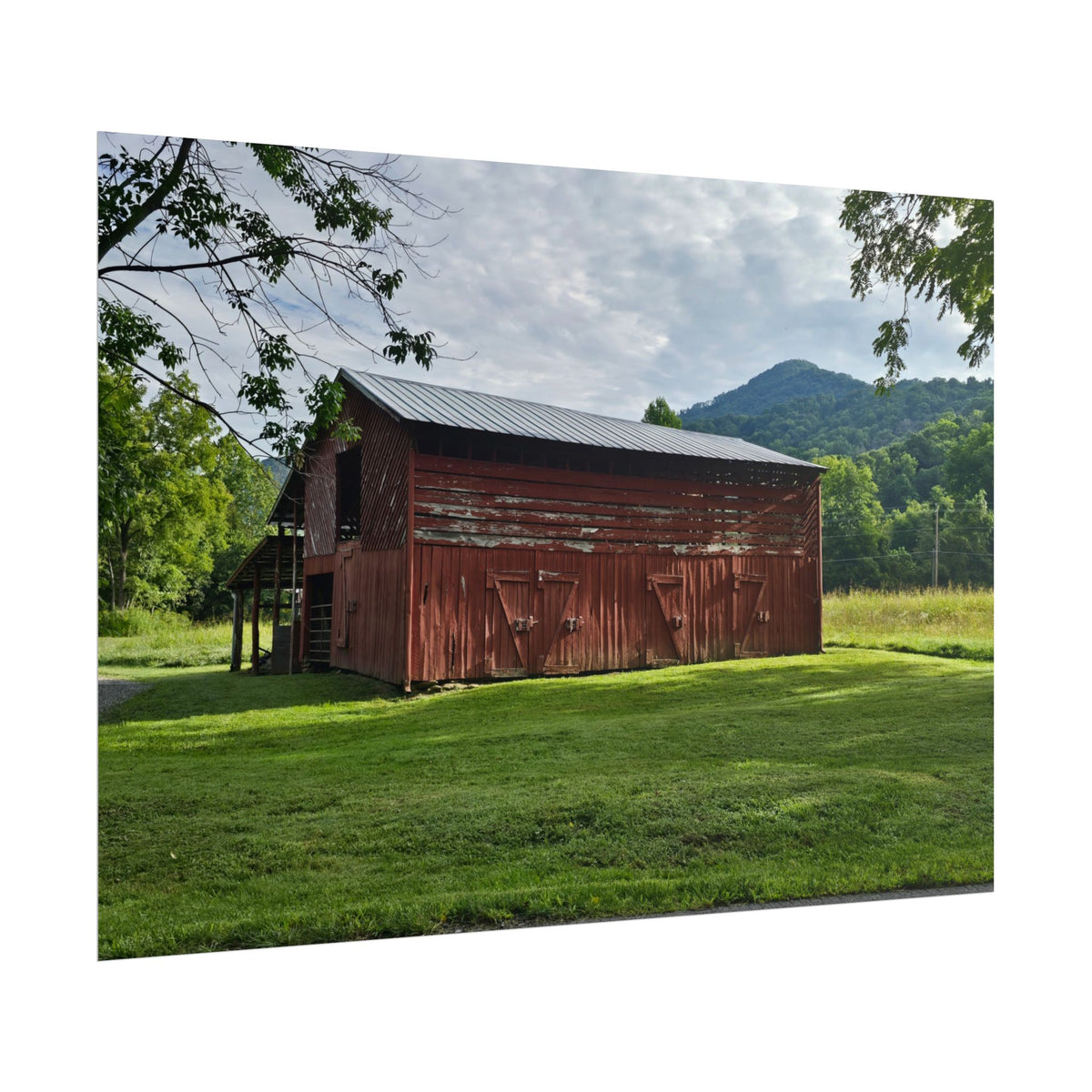 Rustic Red Barn Poster - Scenic Mountain Farmhouse Wall Art